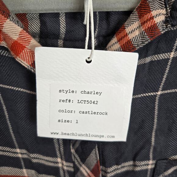 Beach Lunch Lounge Women Charley Top L Plaid Button Shirt Earthy Castlerock NWT - Picture 5 of 12